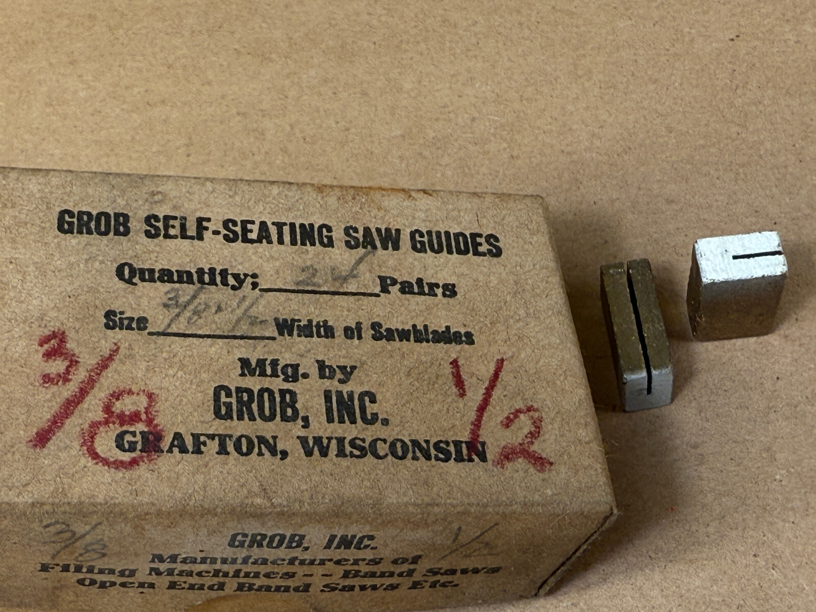 PAIR Grob Self-Seating Band Saw Guides .025 3/8″-1/2″ Alum Bronze (White) S1151A