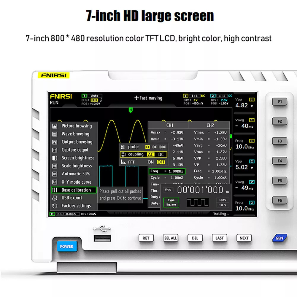 FNIRSI 1014D 7" LCD 2 Channel Signal Generator Digital Storage Oscilloscope H0V2