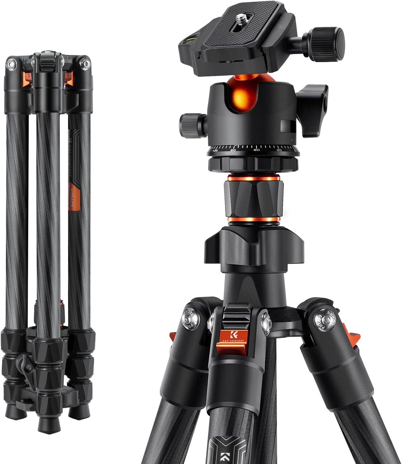 K&F CONCEPT 64in Camera Tripod Carbon Fiber Lightweight Travel w/360° Ball Head