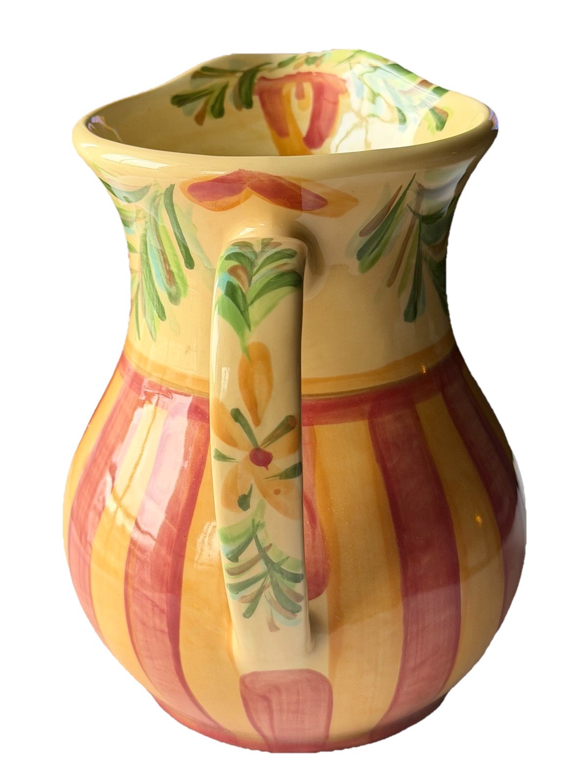 Gail Pittman Southern Living Siena 8”x8.5” Ceramic Pitcher Floral Striped 48 Oz.