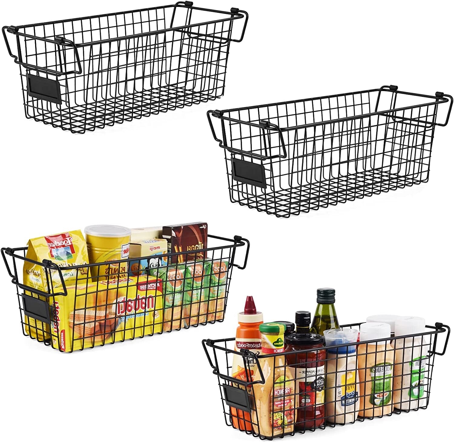Brand New --  Stackable Wire Basket Storage Shelf Organizer with Handles 4 pack