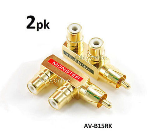 2-PACK RCA Gold-Plated 1-Male/2-Female Slim Line Signal Splitter Adapter