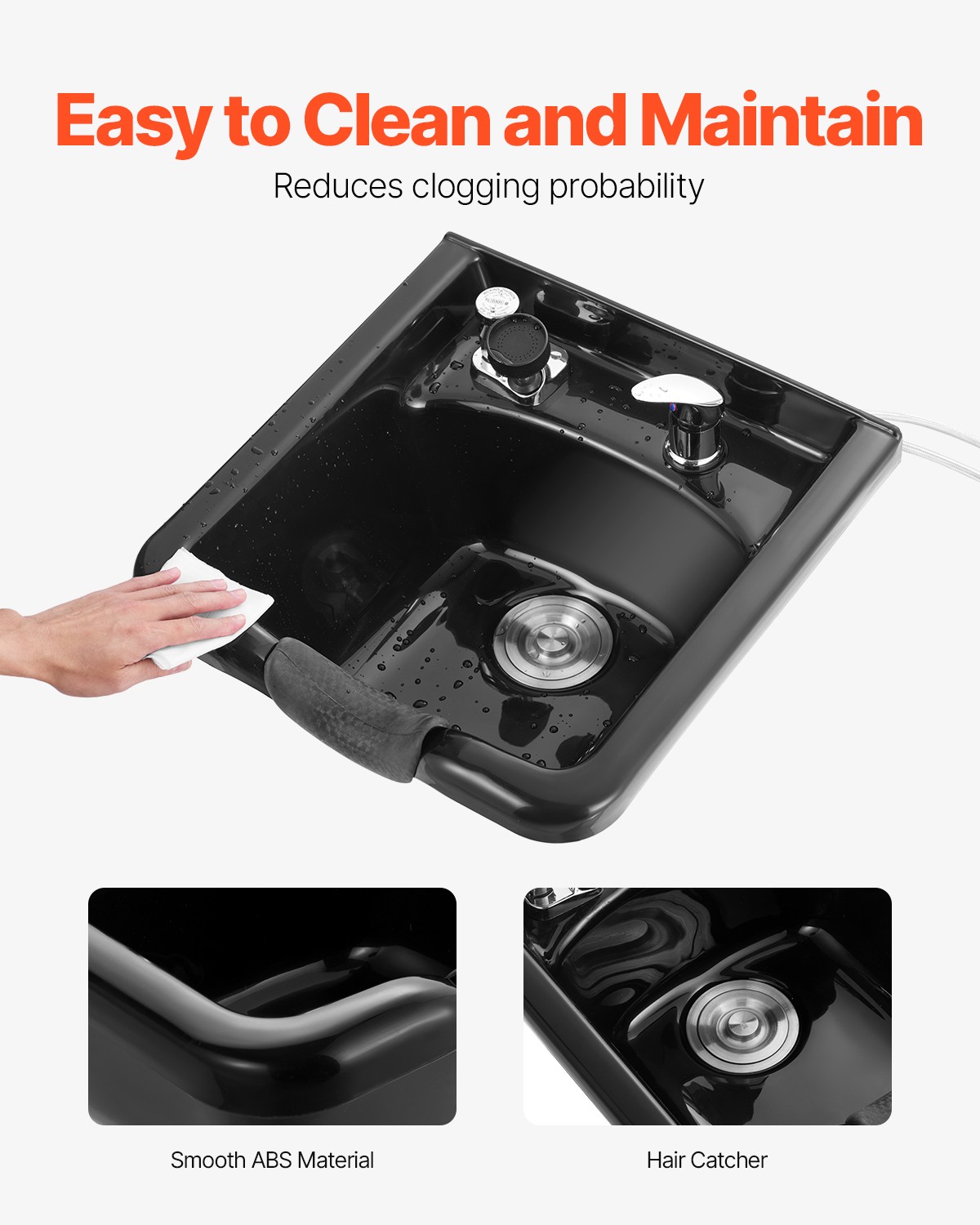 VEVOR Shampoo Bowl Black Square Plastic Shampoo Sink for Hair Wash Beauty Salon