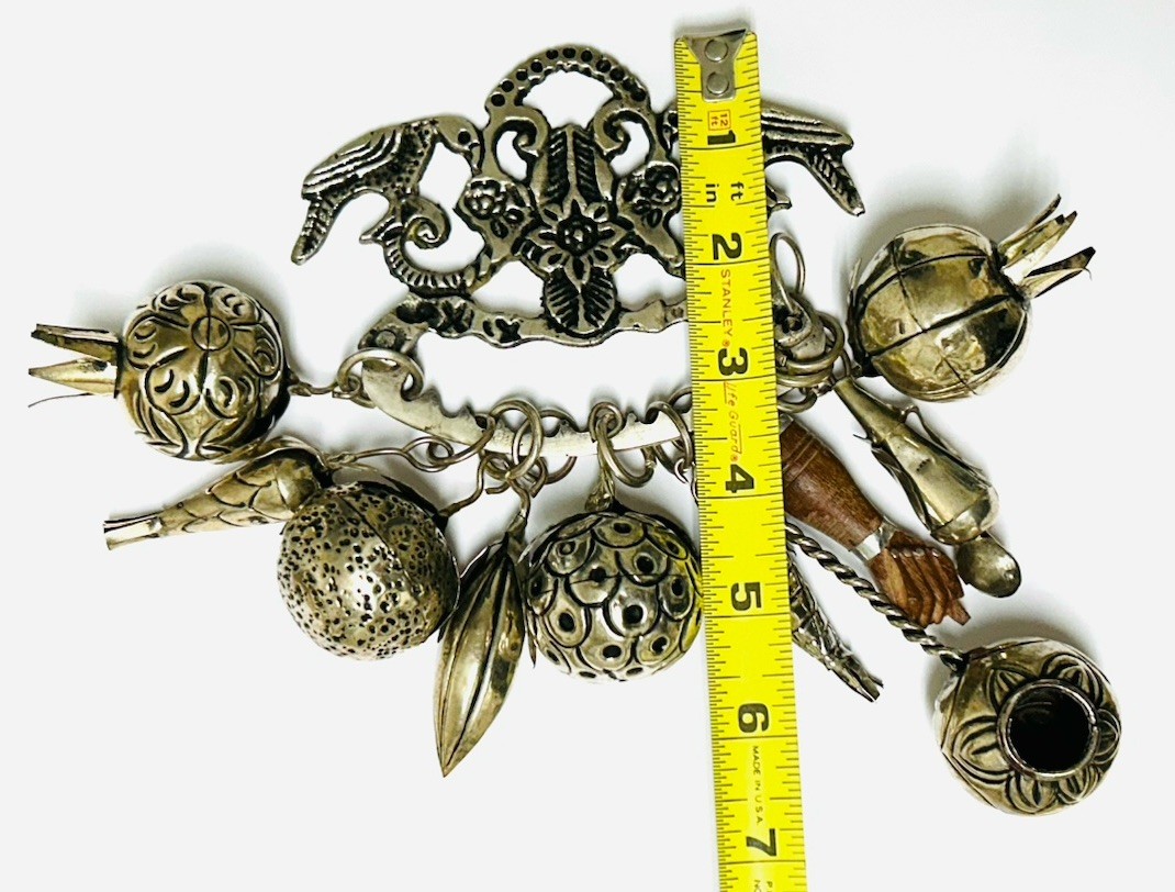 Vintage Brazilian Penca de Balangandãs – Silver Hanging Amulet 10 Charms