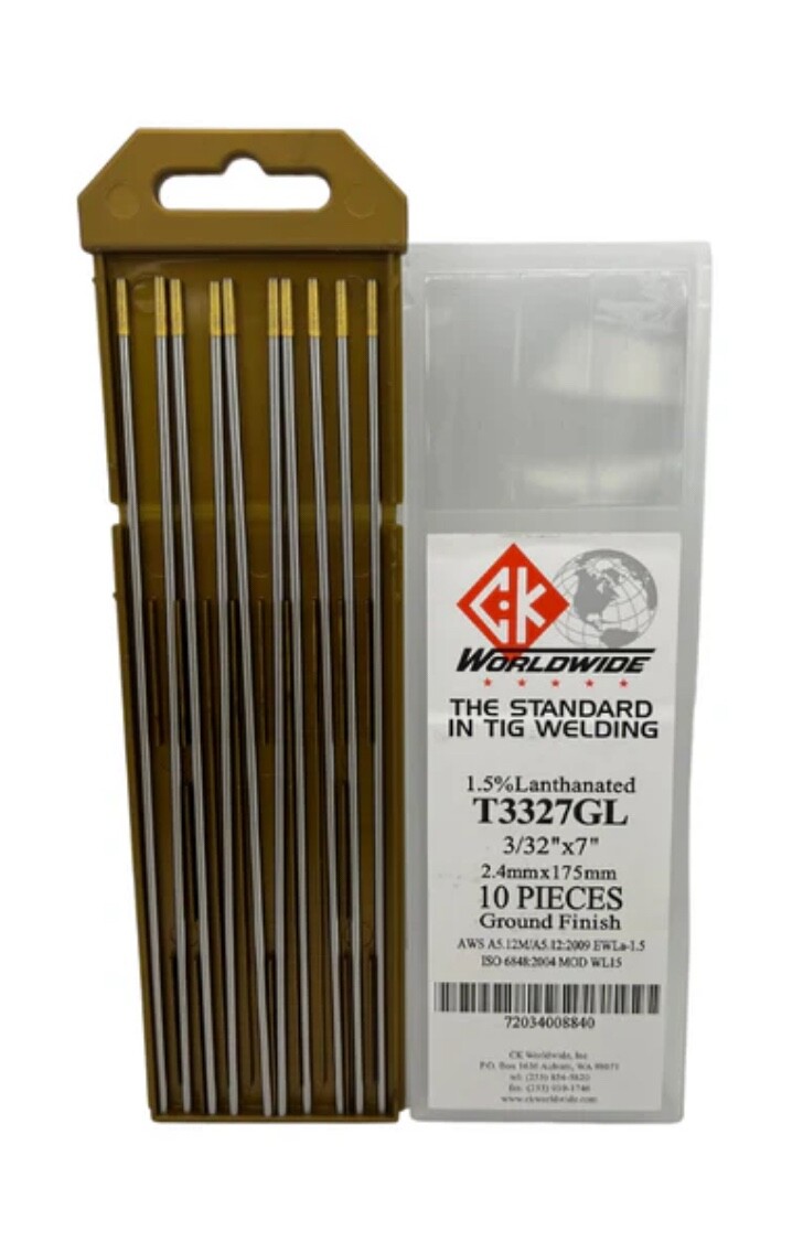 10 Pack CK T3327GL 1.5% Lanthanated Tungsten Electrode 3/32" X 7" Tig Welding