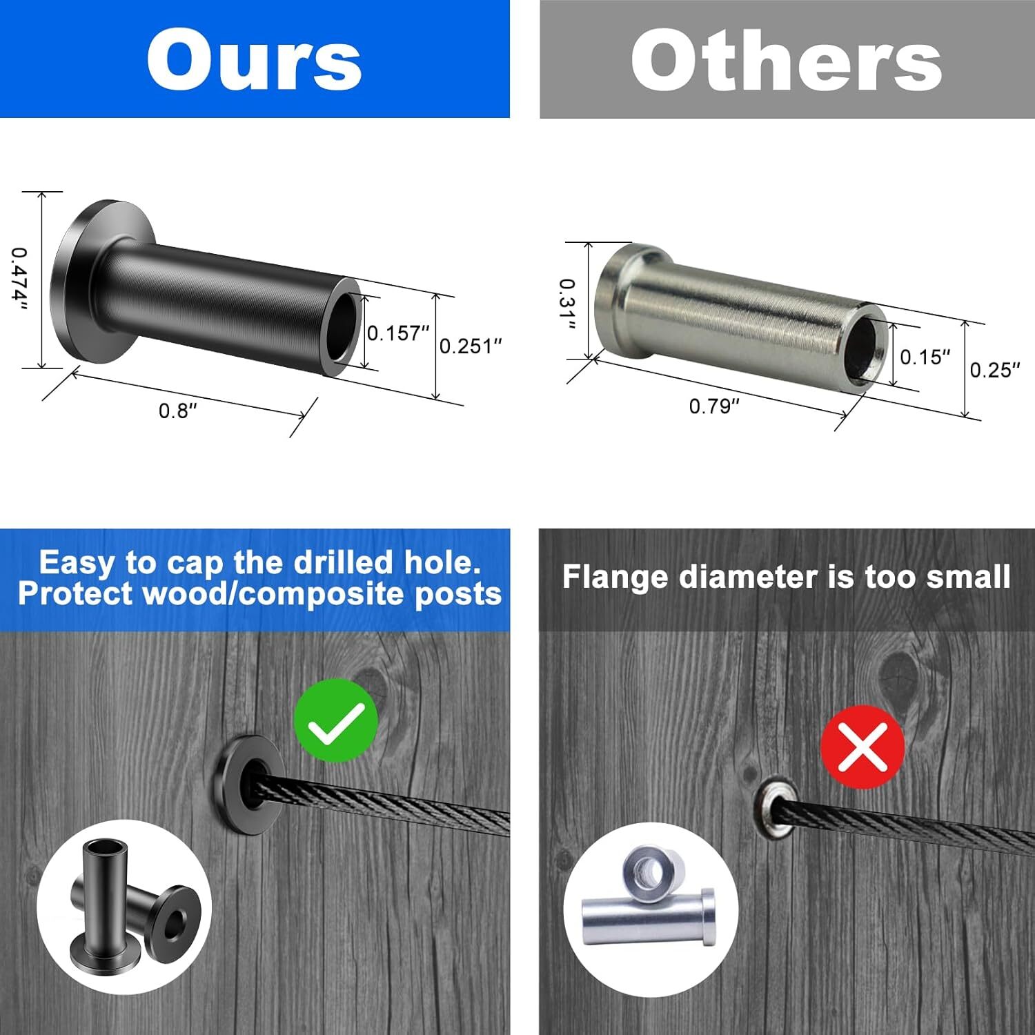 T316 Black Stainless Steel Protector Sleeve for 1/8" & 3/16“ Cable Railing