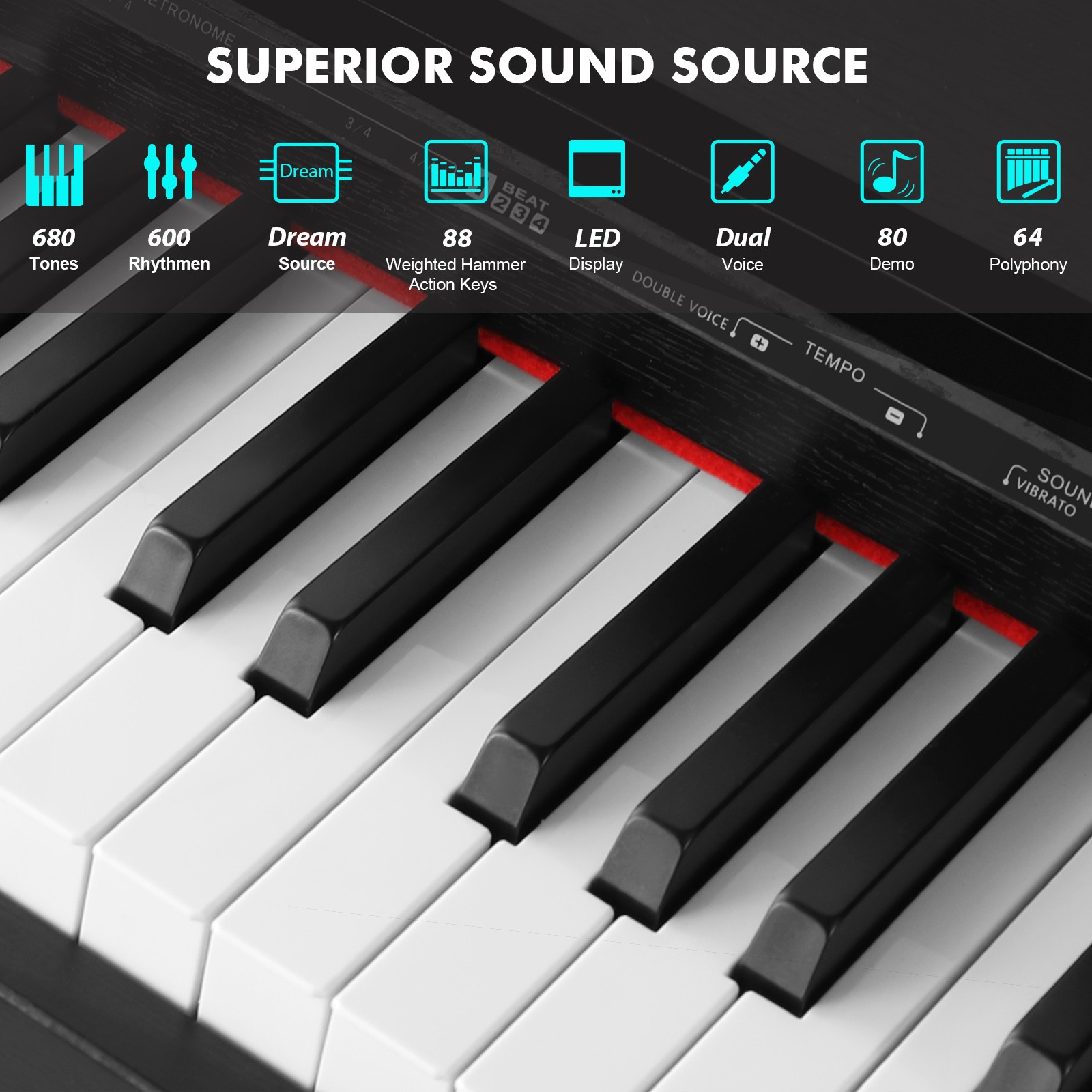 Black 88Key Full Size Weighted Hammer Action Digital Piano Keyboard with 3-Pedal