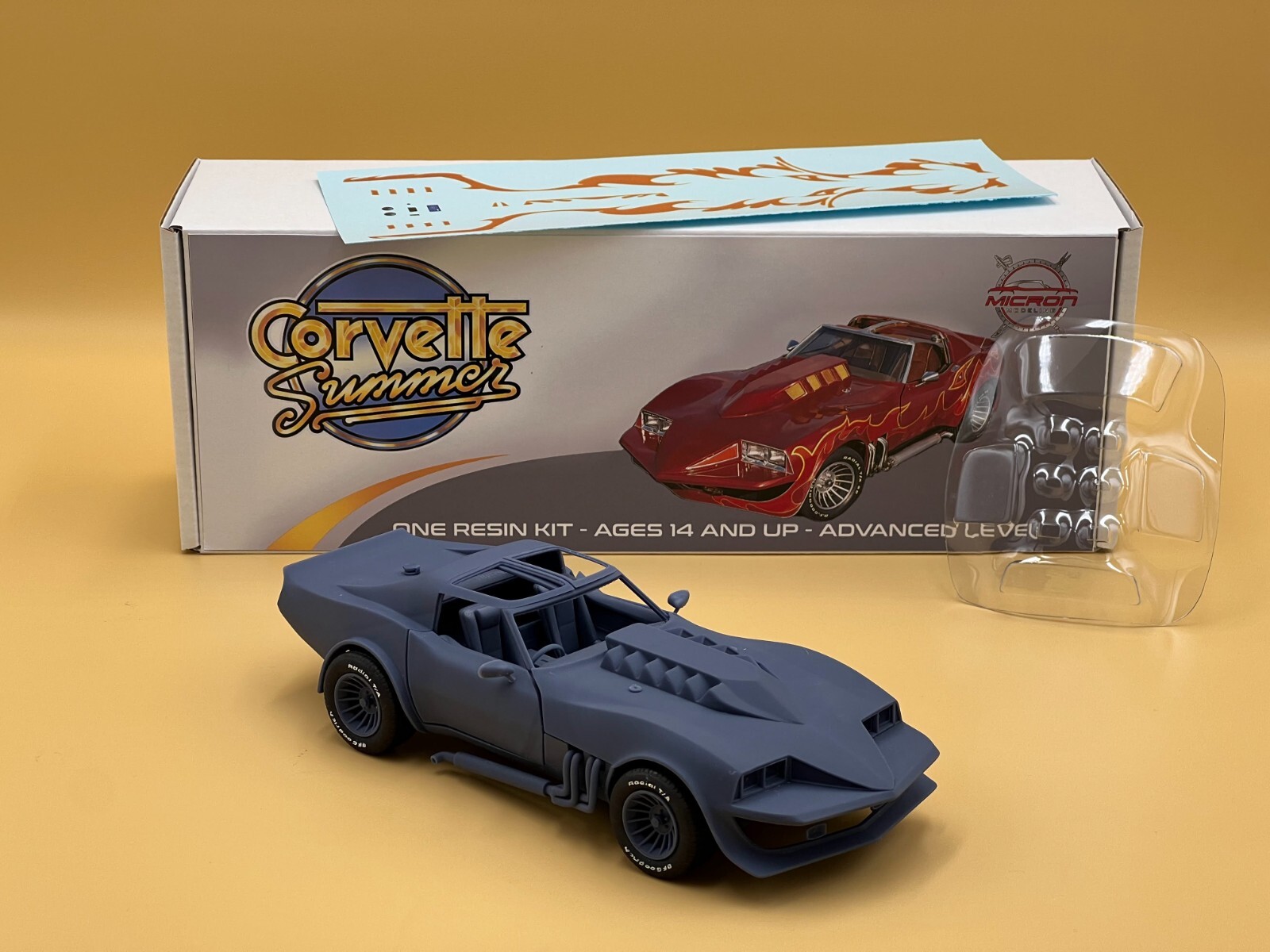 1:25 Corvette Summer Resin Model Kit With Decals, Rubber Tires and Clear Parts
