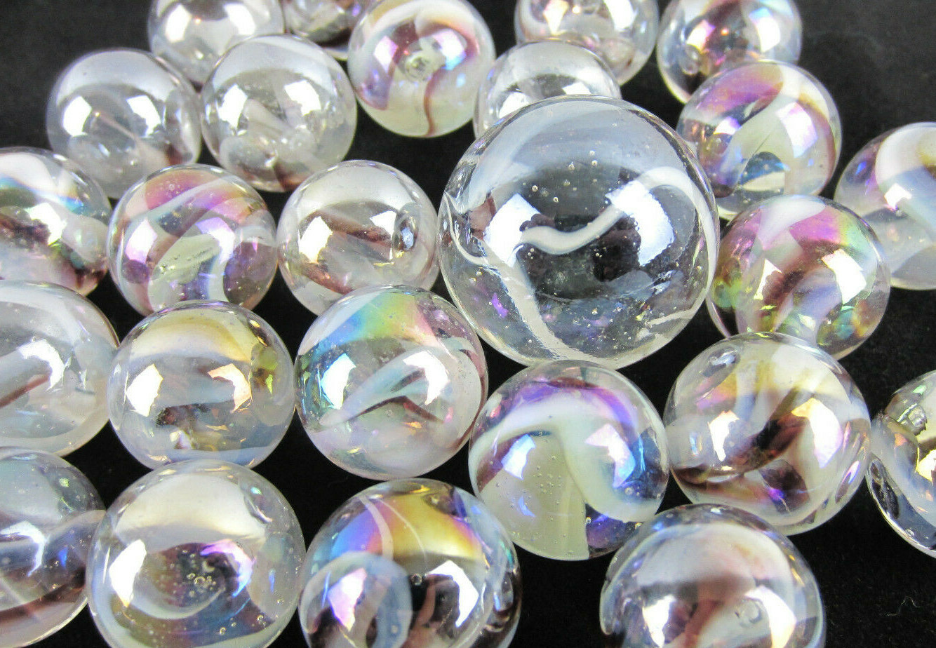 25 Glass Marbles POLAR BEAR Translucent Brown/White Game Pack Shooter Swirl