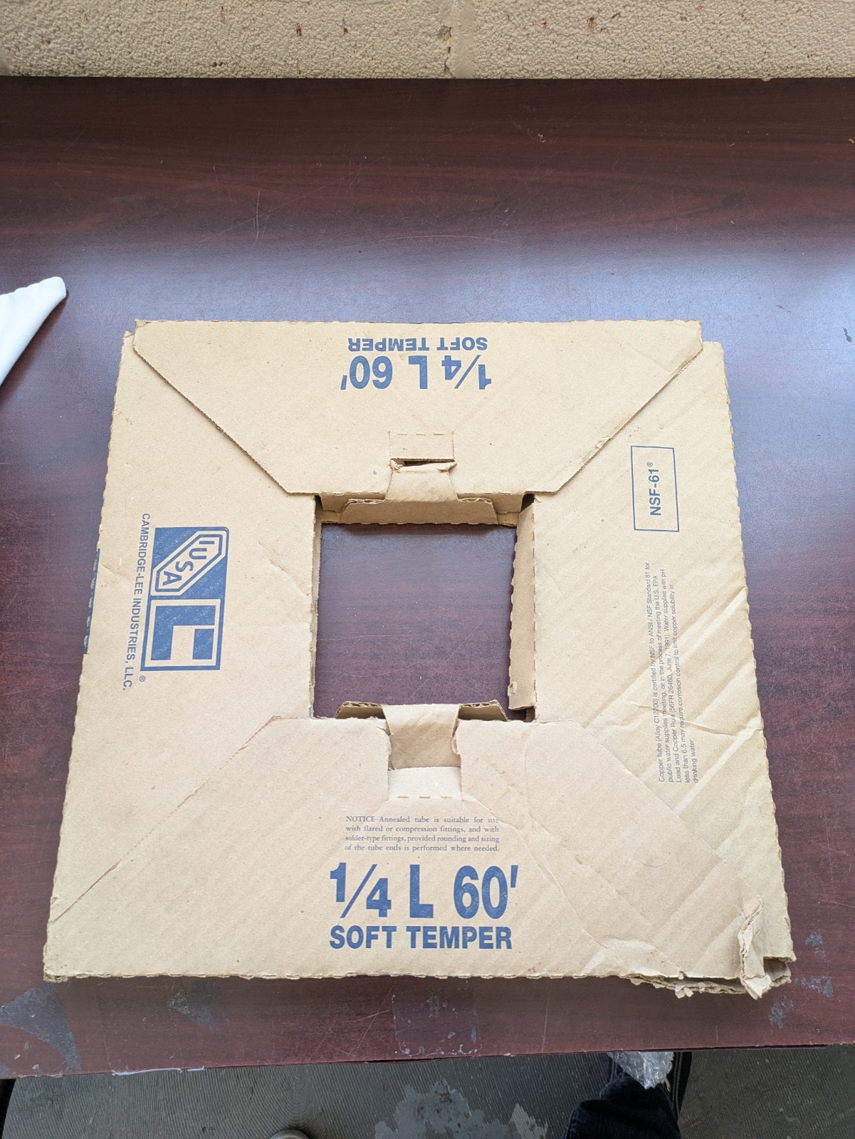 Cambridge Lee Copper Refrigeration Tubing Piping 1/4 X 60'