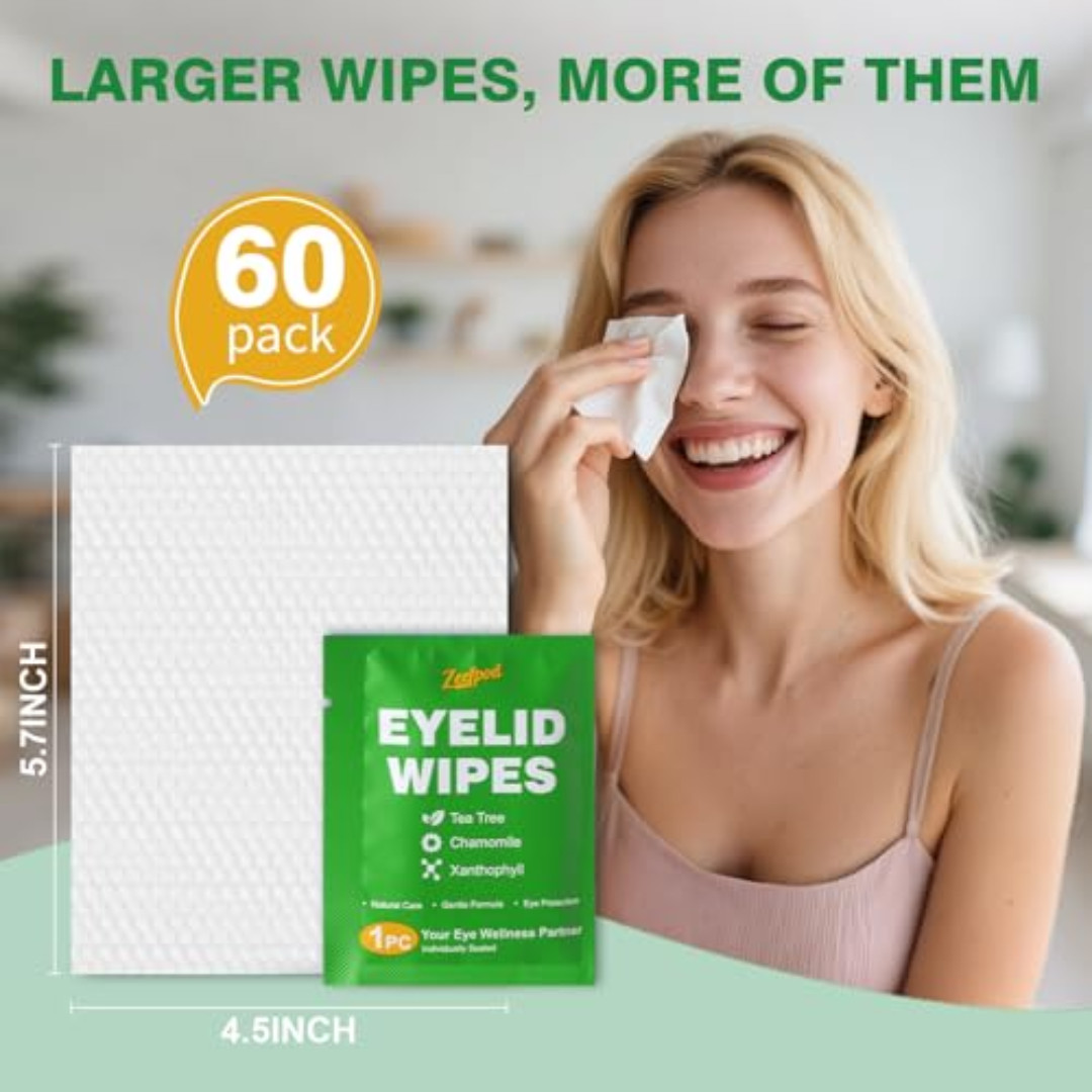 60PCS Tea Tree Oil Eyelid Wipes – Individually Wrapped Eye Lid Cleaning Wipes