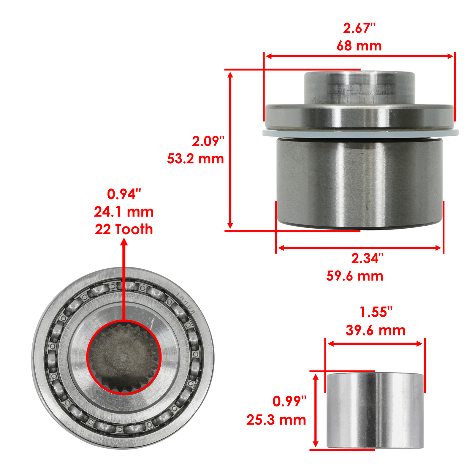 Front Differential Output Hub Assembly for Polaris RZR XP 1000 EPS 2017-2023