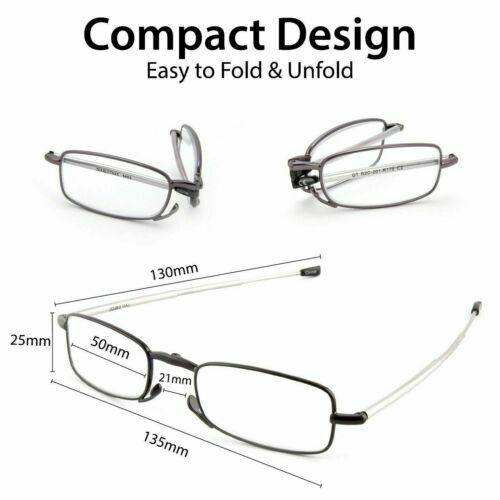 2 Pairs Anti-Blue Metal Compact Folding Light Reading Glasses With Carrying Case