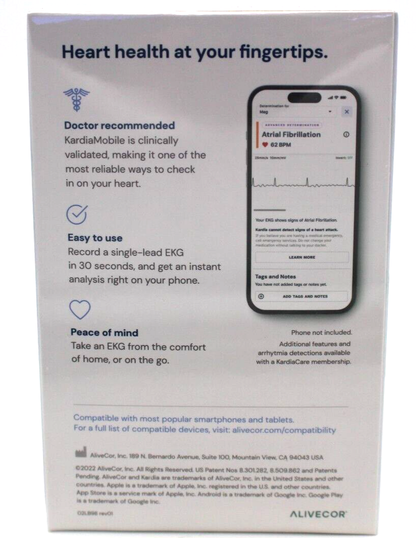 AliveCor KardiaMobile Wireless Personal EKG Monitor (AC-009-UA-DI) - NEW