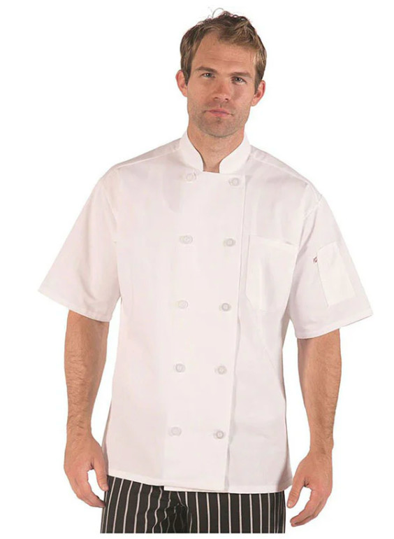 HiLite Short Sleeve Chef Coat #540-WH White 10 Buttons Pocket Sz S NEW