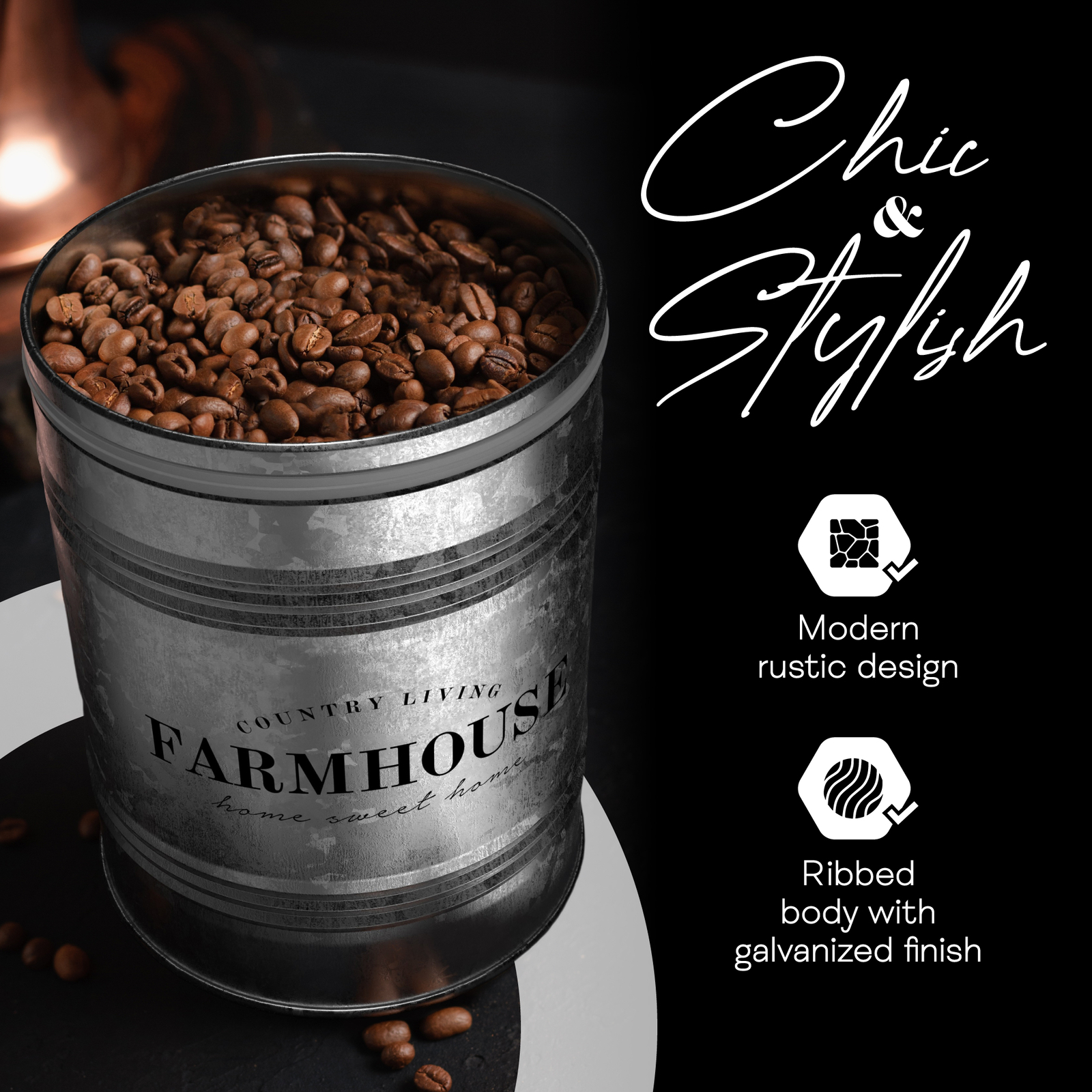 Amici Home Farmhouse Country Living Galvanized Metal Kitchen Storage Canister