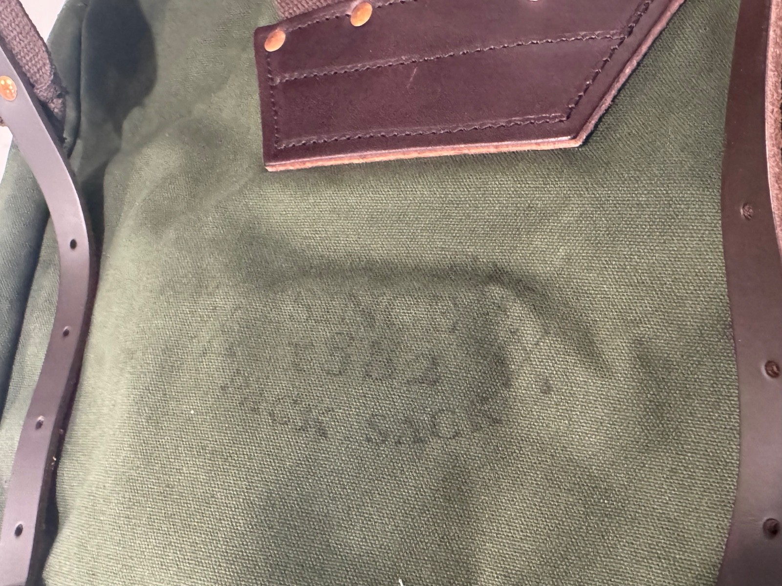 DULUTH PACK JUNIPER GREEN CANVAS & BROWN LEATHER SCOUT BACKPACK 16"X14" LOGO