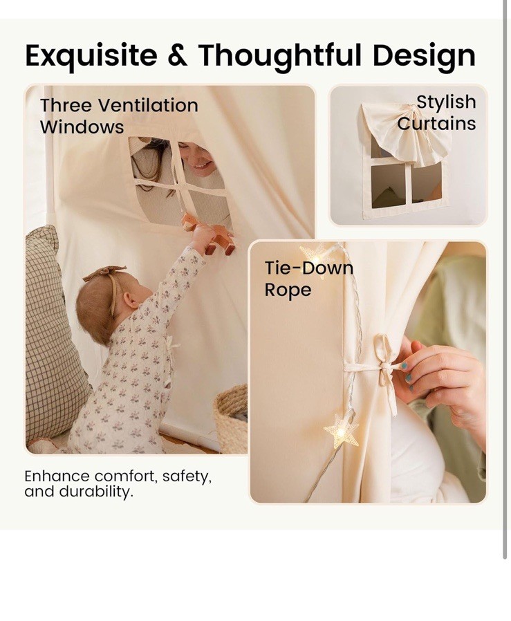 Tiny Land Kids Tent with Mat and Star Lights, Indoor Playhouse for Toddlers