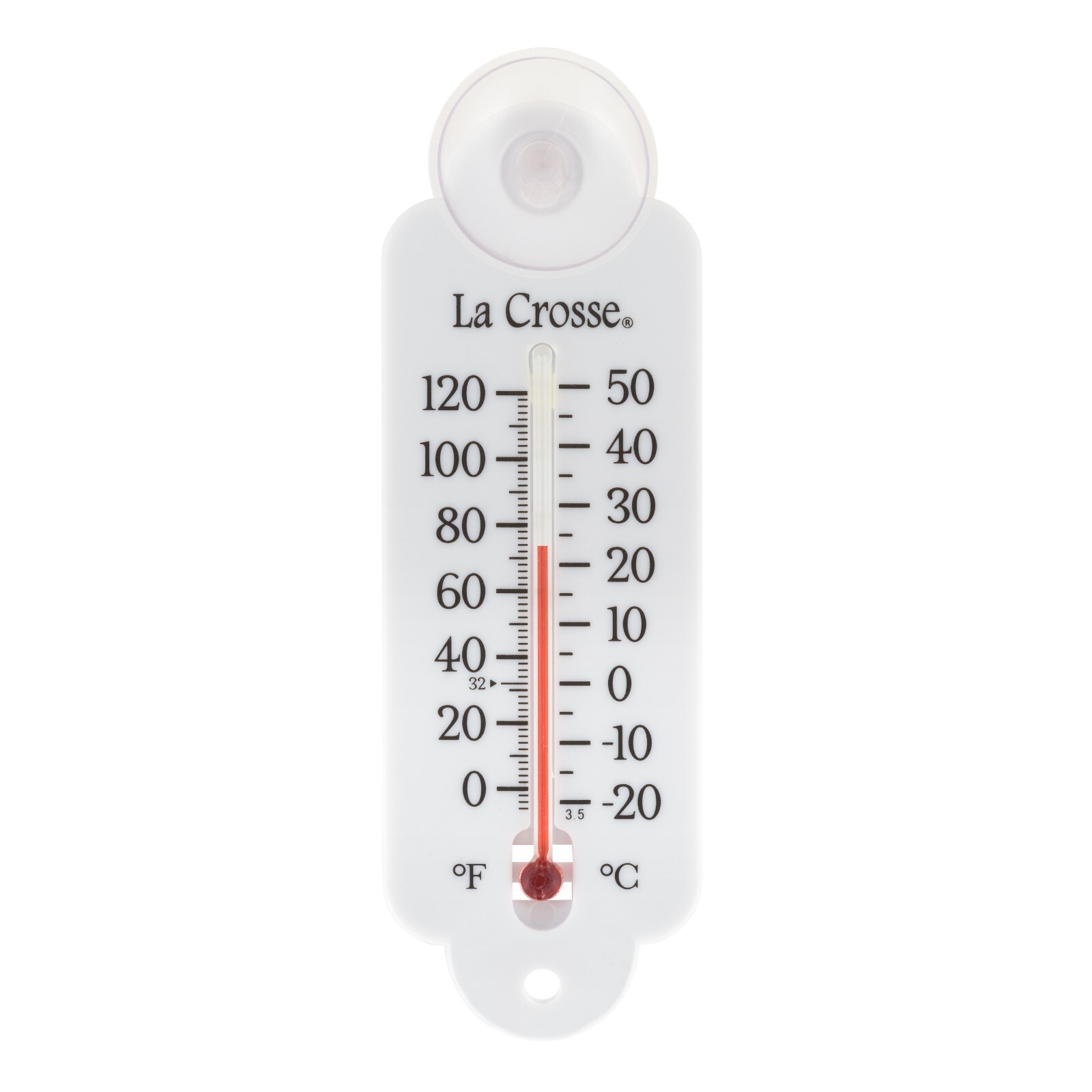 204-111 La Crosse 4" Indoor/Outdoor Small Tube Window Thermometer - White