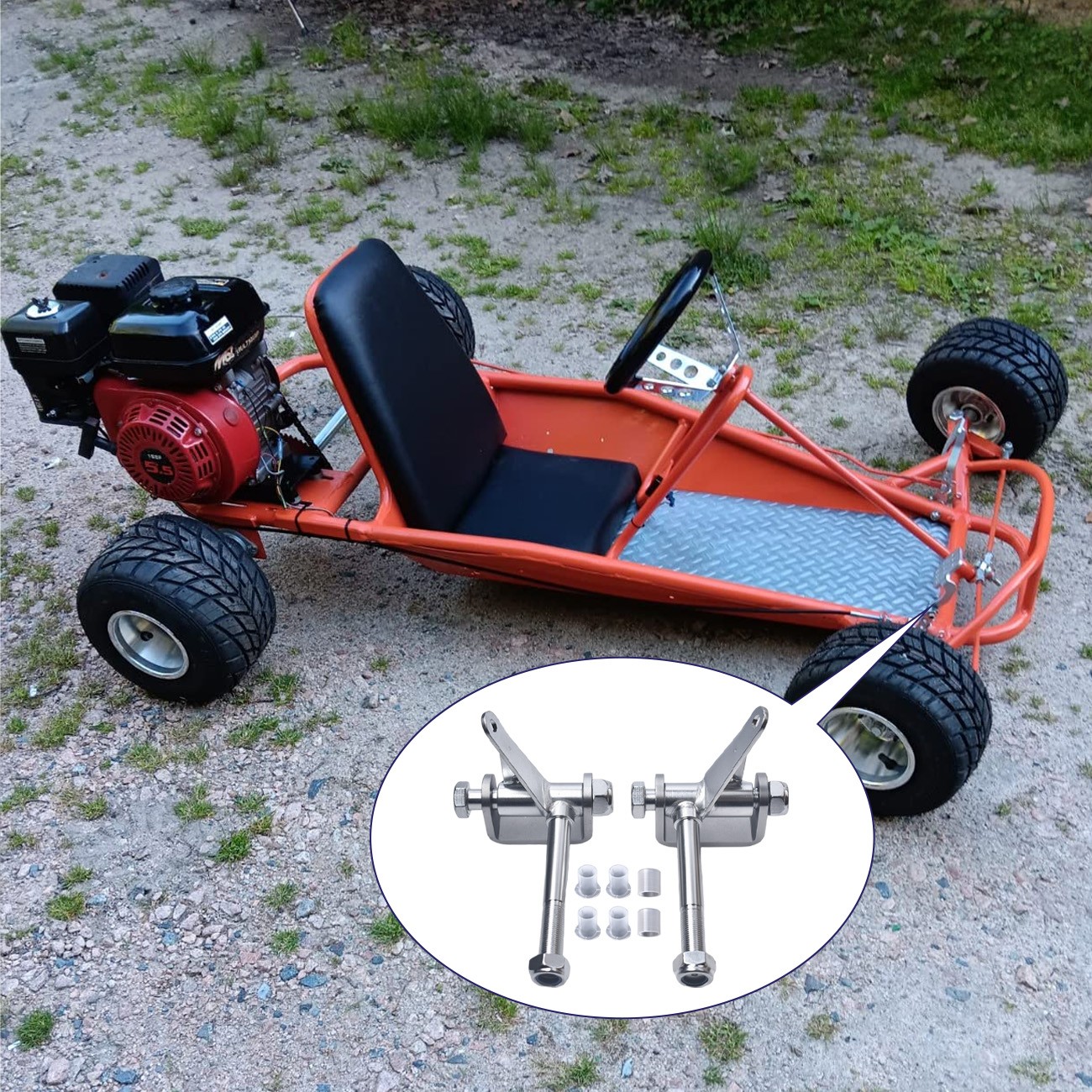 Go Kart Spindle 4.5"x5/8" Right Left Steering Bracket Axle Kit for 212cc 196cc