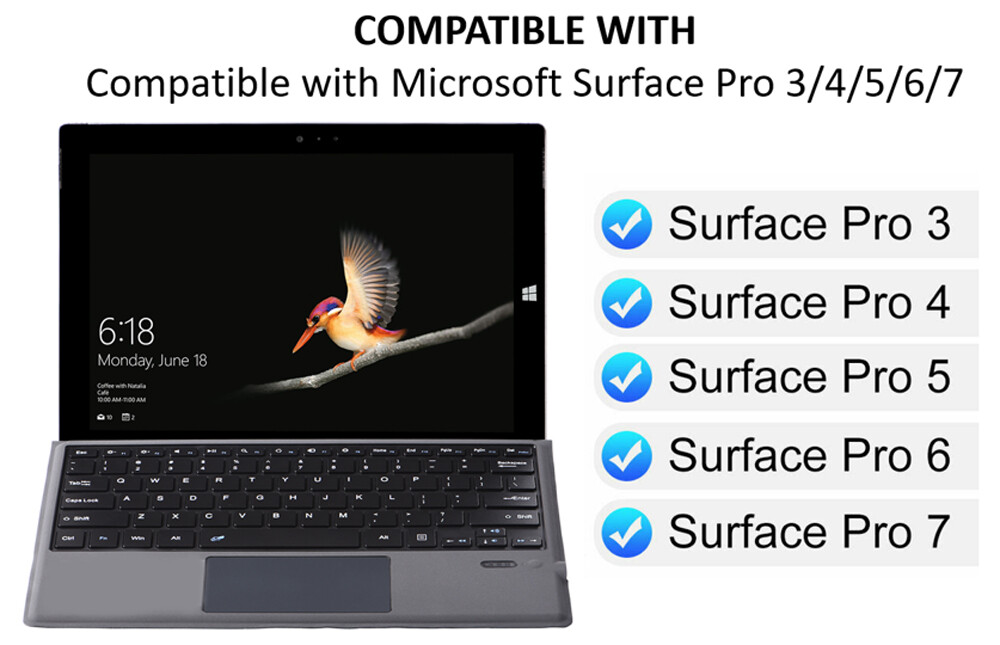 Wireless Keyboard Magnetic Type Cover Trackpad for Microsoft Surface Pro 7/6/5/4