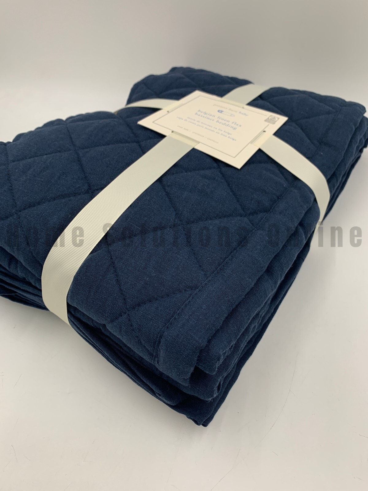 Pottery Barn Baby Belgian Flax Linen Bassinet Skirt & Bumper Navy Blue #9923K