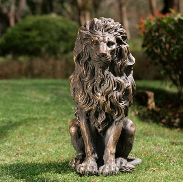 Guardian Lion 2 Set Garden Sculpture Yard Statue Bronze MgO Door Figurine Patio