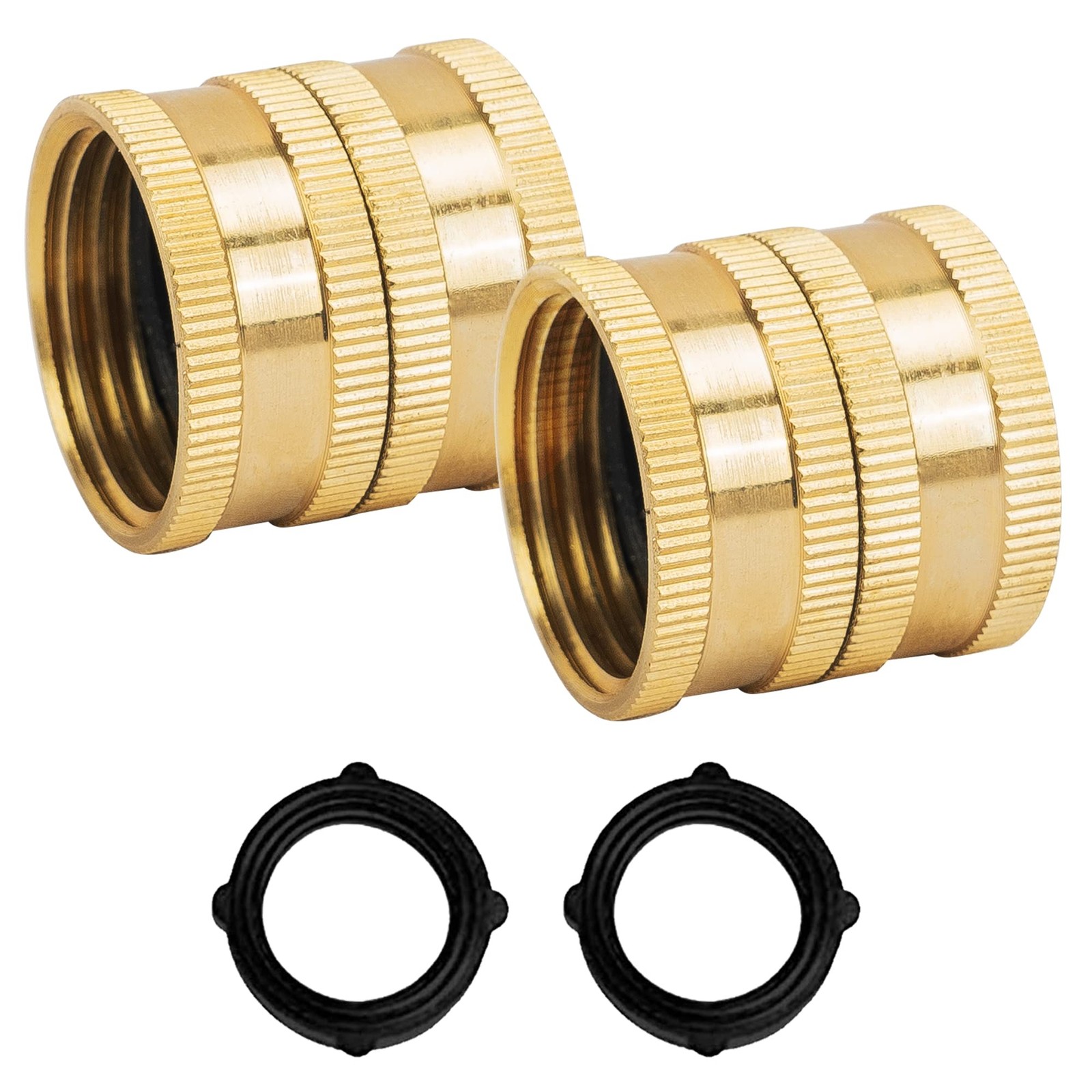 Hourleey Garden Hose Adapter, 3/4 Inch Solid 2 Pack Female to Female, Gold