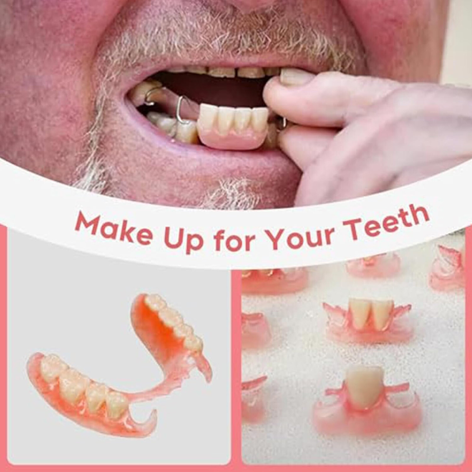 2 Set DIY Dentures Fake Teeth Kits Top and Bottom Dentures Temporary Fake Teeth