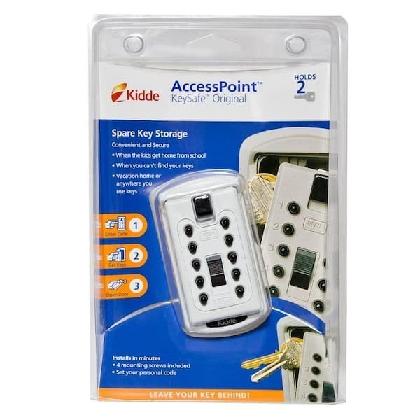 Kidde Key Safe Lock Box Holds 2 Keys Mounted w/ Pushbutton Combo Lock White NEW