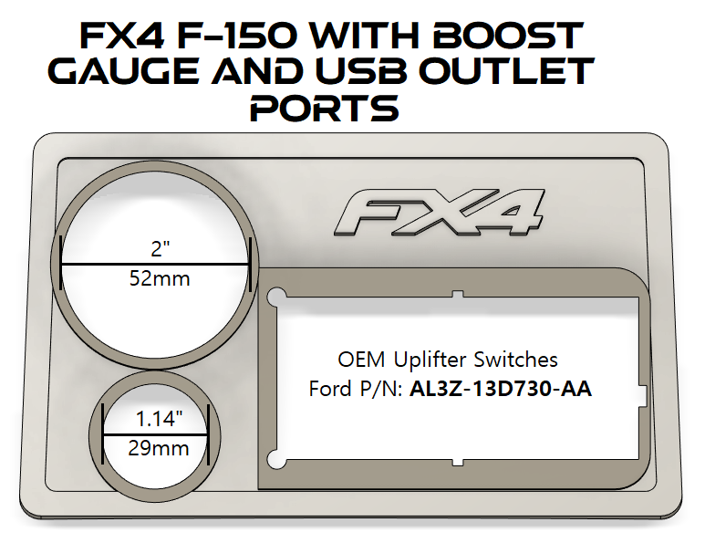 F-150 "Raptor Style" Upfitter Switch and USB/Boost Mount Panel (PANEL ONLY)