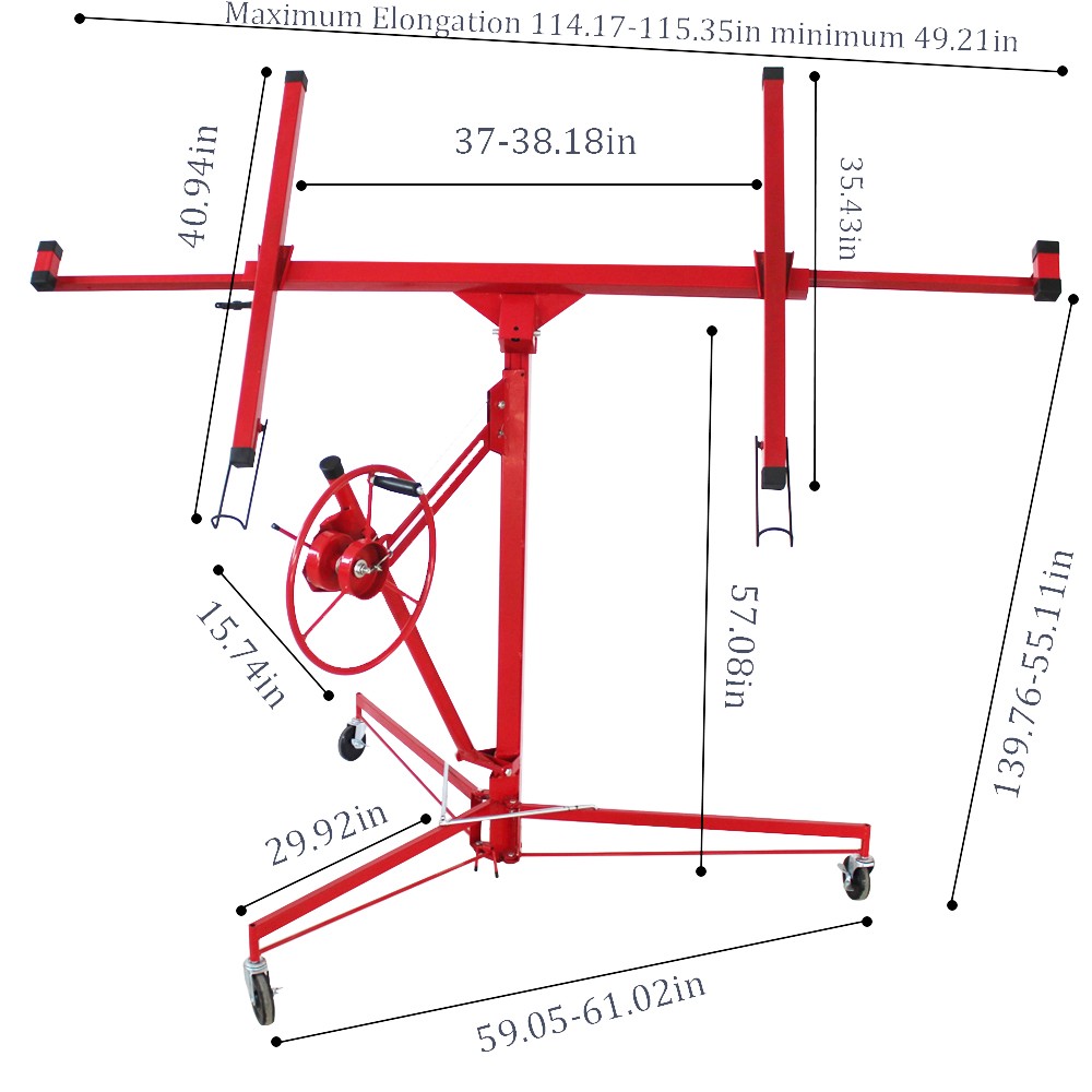 Drywall Rolling Lifter Panel Hoist Jack 11FT Plasterboard Jack Carrier 150lbs