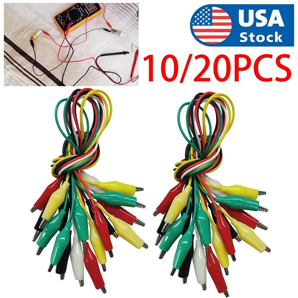 20PCS Alligator Clips Test Leads Set, 5-Color 21.5" Jumper Wires for Circuit