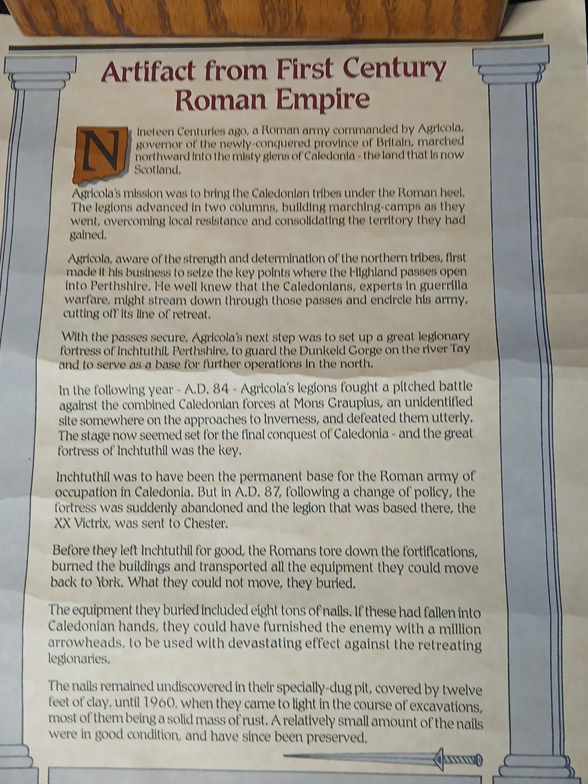 Ancient Roman Legion Iron Nail in Lucite & Display Box Scotland - 7x10 - LK