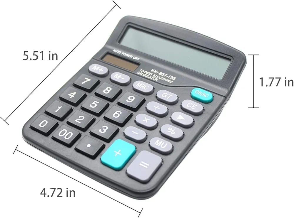 Dual Power Desktop Calculator – 12-Digit Large Display & Big Buttons