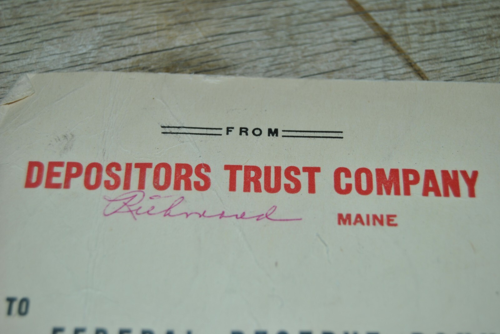 From Depositors Trust Co. to Federal Reserve Bank Boston. Vintage Bank Paper: