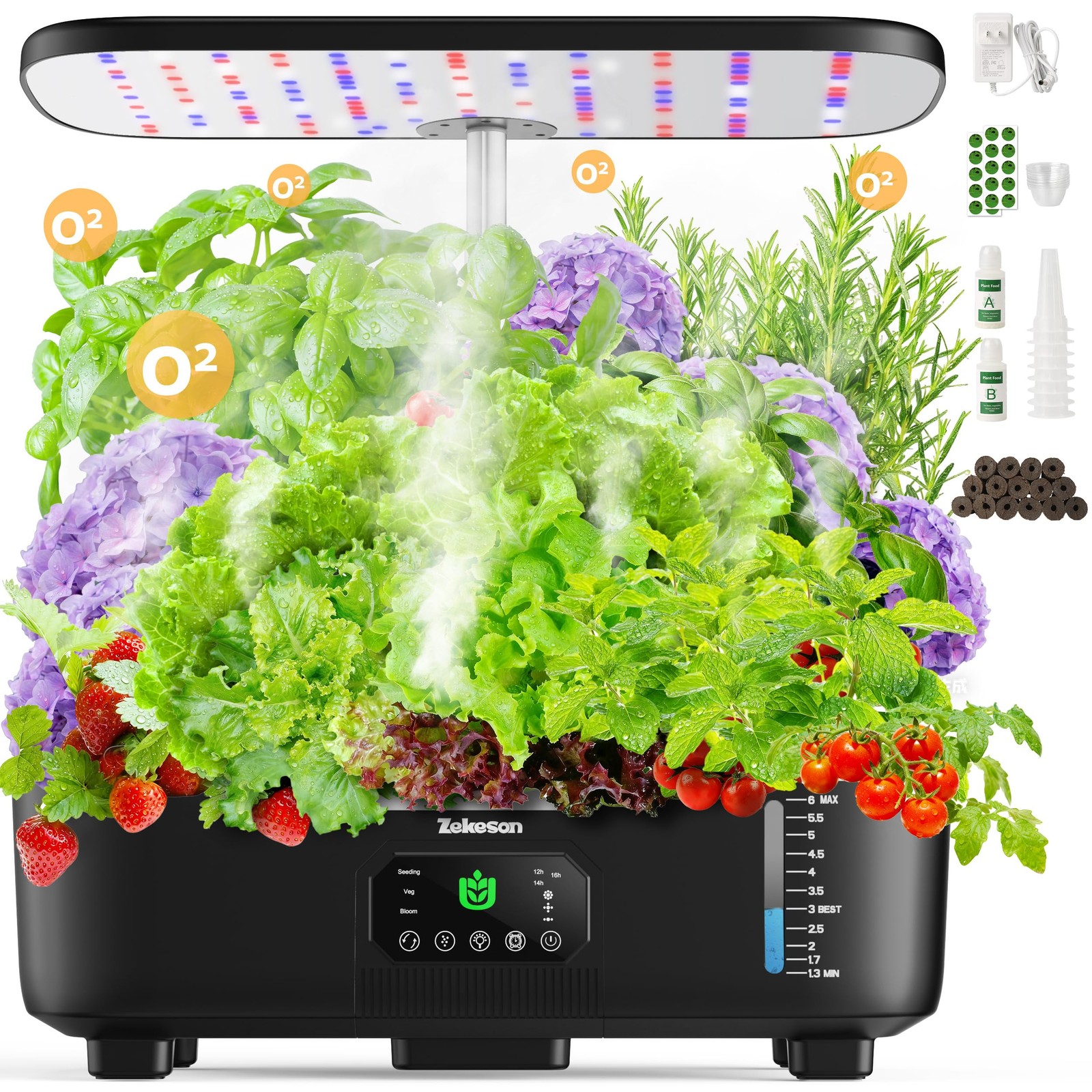 Misting Hydroponic Growing System Kit 15-Pods Indoor Smart Herb Large, Black