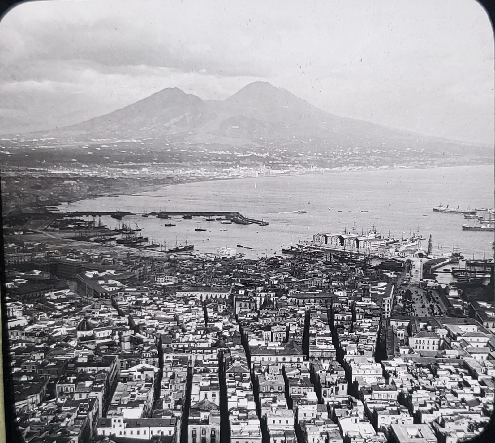 Naples, Italy, Panorama With Vesuvius, Magic Lantern Glass Slide