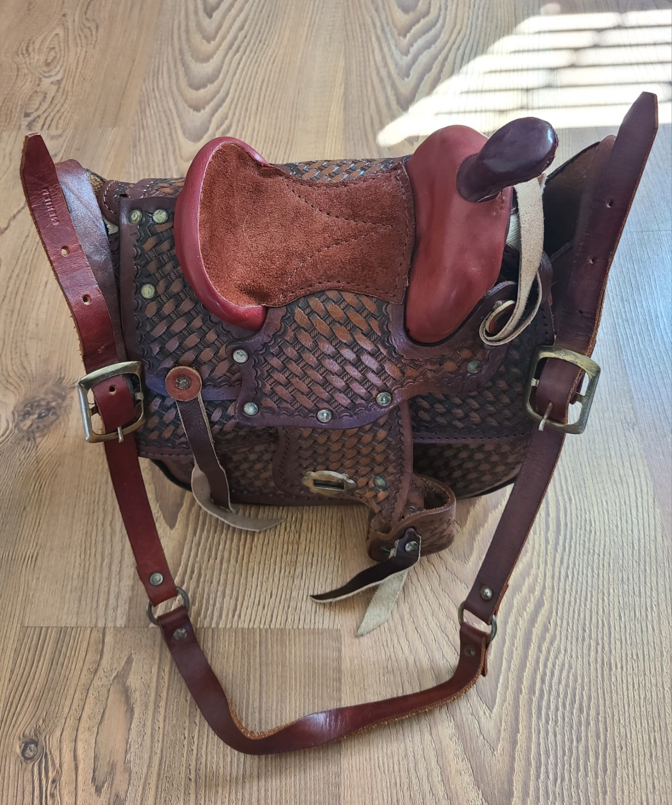 Circle Y Western Saddle Bag Leather Shearling Lined Vintage Riding Accessory