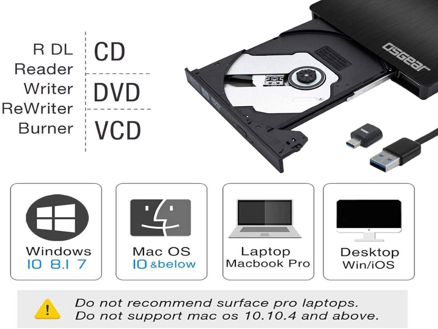 Slim External CD DVD RW Drive USB 3.0 Writer Burner Player Black For Laptop PC