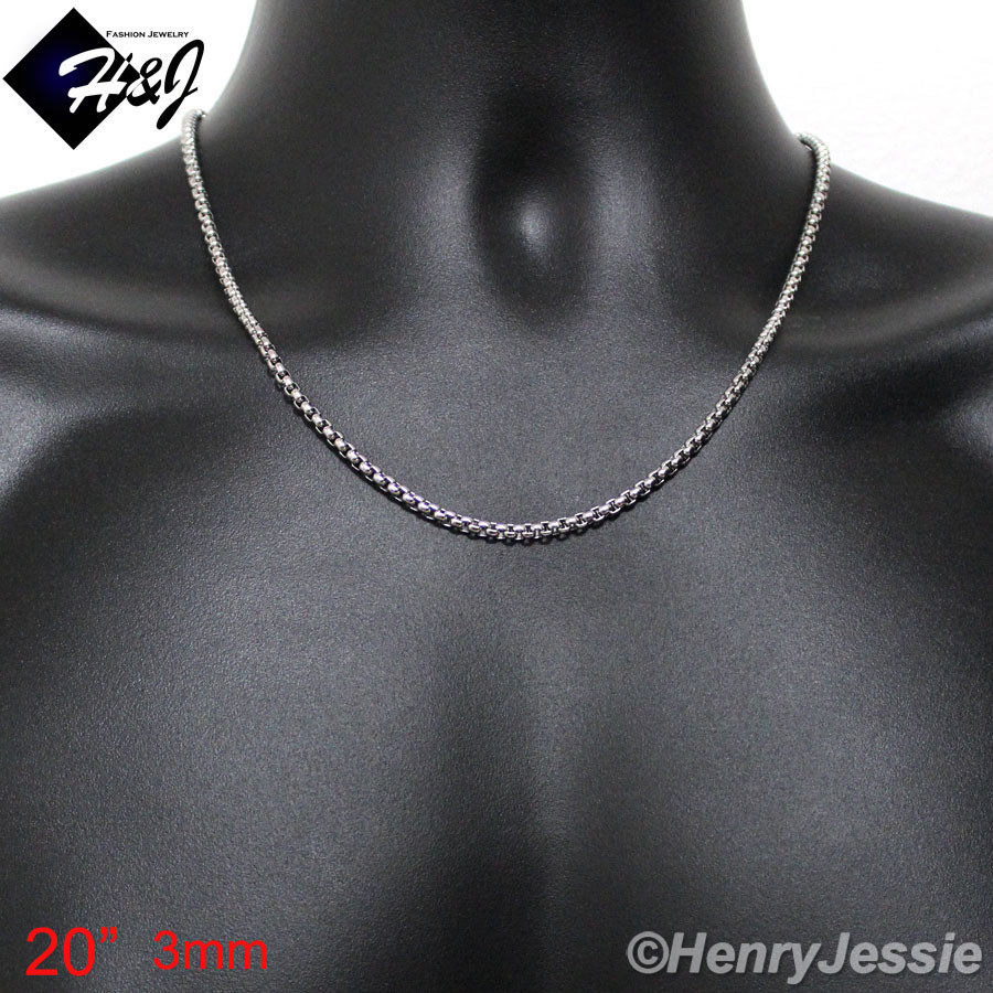 16-40"MEN Stainless Steel 2mm/3mm/4mm/5mm/7mm Silver Smooth Box Chain Necklace