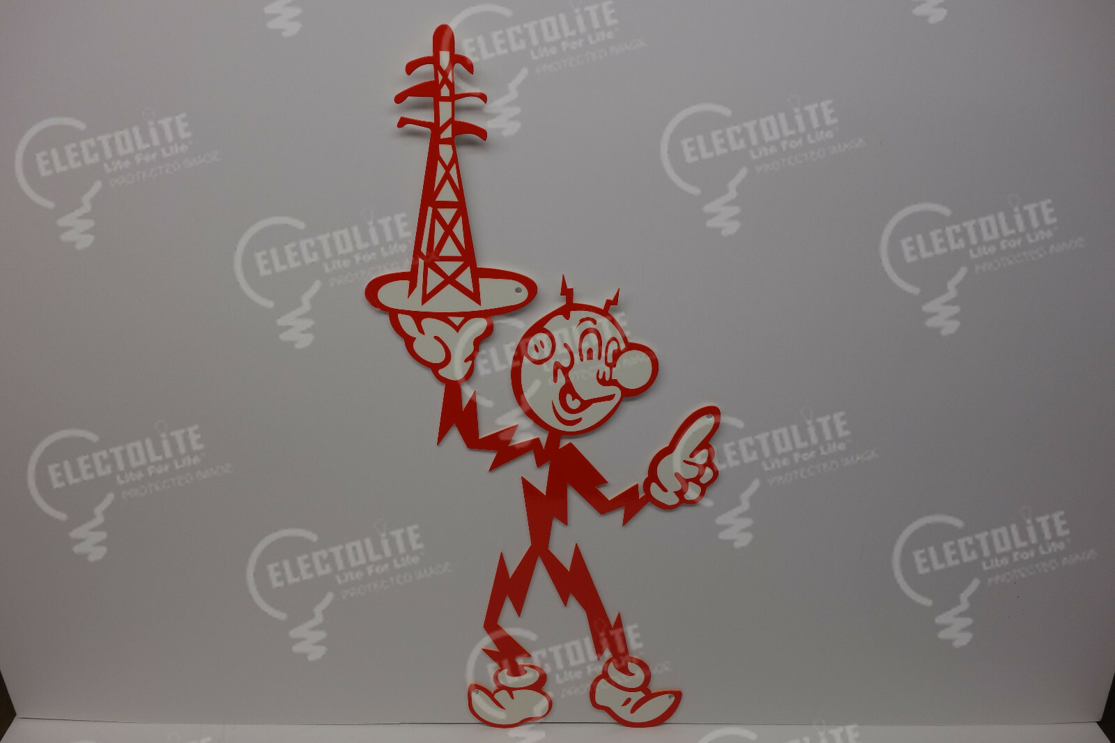 Reddy Kilowatt HOLDING ELECTRIC TOWER DIE CUT HEAVY SIGN ELECTRICIAN GIFT!