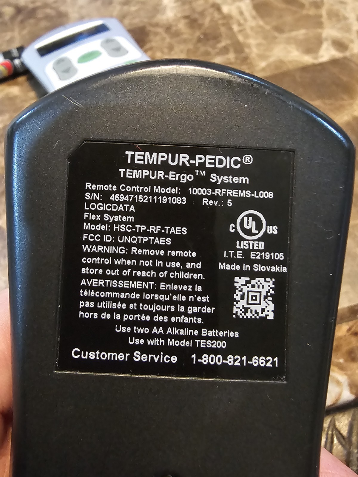 TempurPedic Tempur-Ergo 10003-RFREMS-L008 Remote Control OEM ** TESTED WORKING