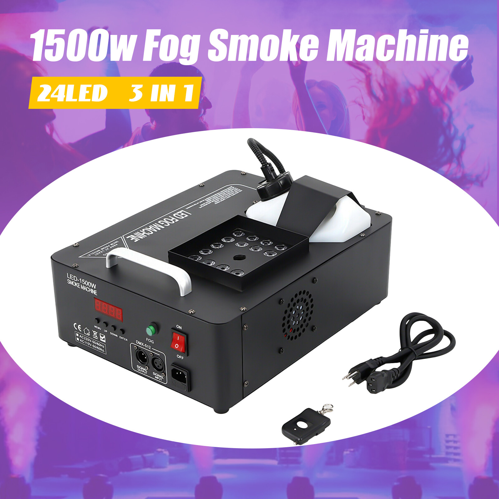 Smoke Fog Machine RGB 24 LED Light DMX DJ Party Vertical Spray Fog Stage Light