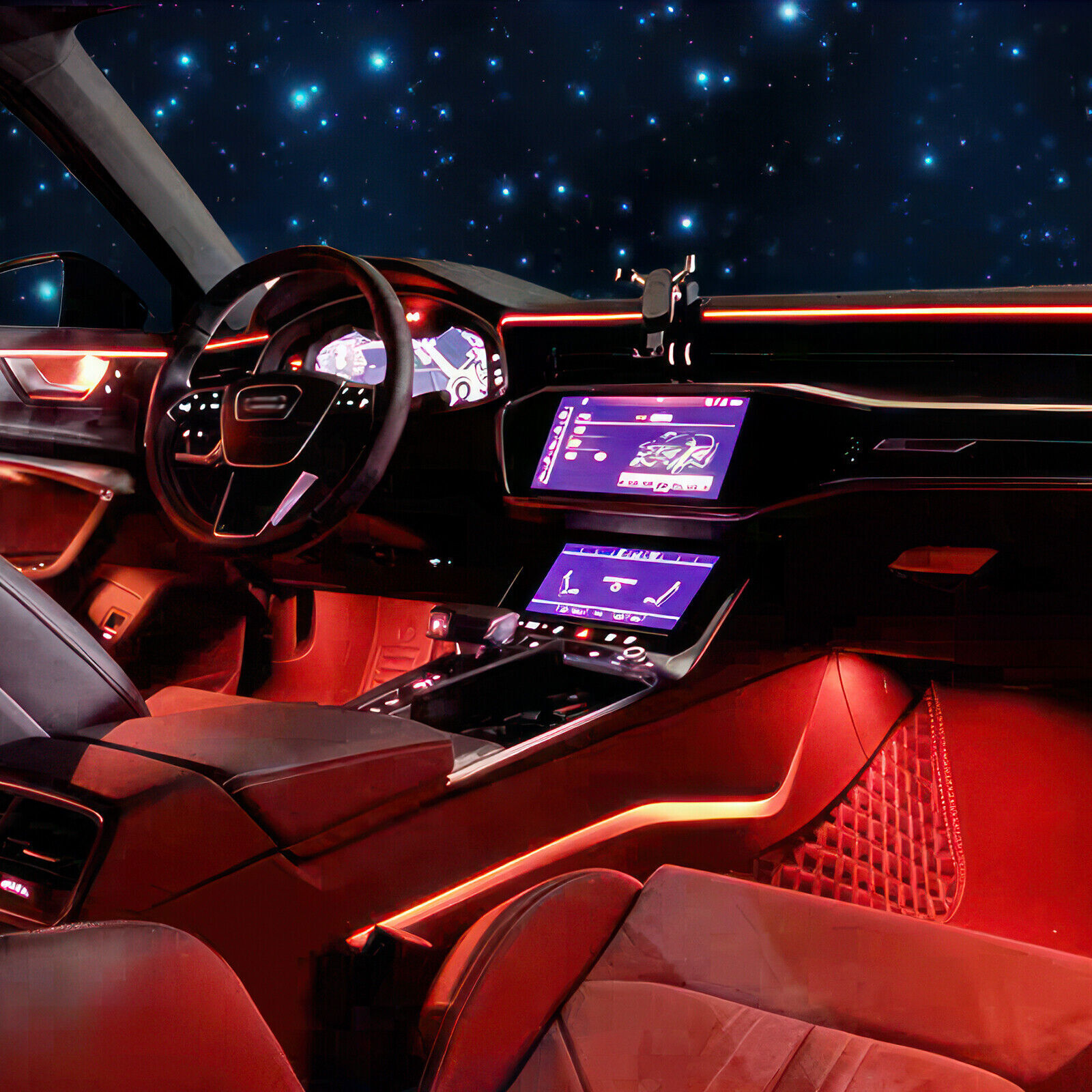 RGB 8 in 1 Interior Car LED Strip Lights Car Neon Accent Lighting Kit