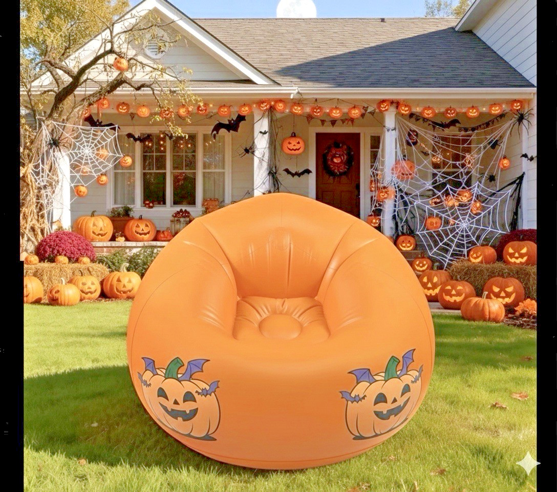 Inflatable Bean Bag Chair Sofa for with Pumpkin Pattern Glow in The Dark, Blo...