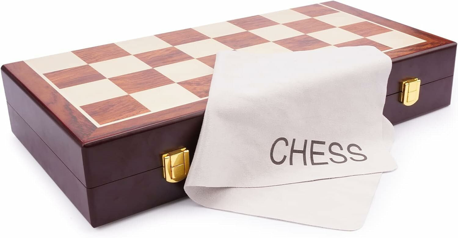 15" Acrylic Chess Set With Zinc Alloy + Acrylic Pieces & Folding Wooden Board