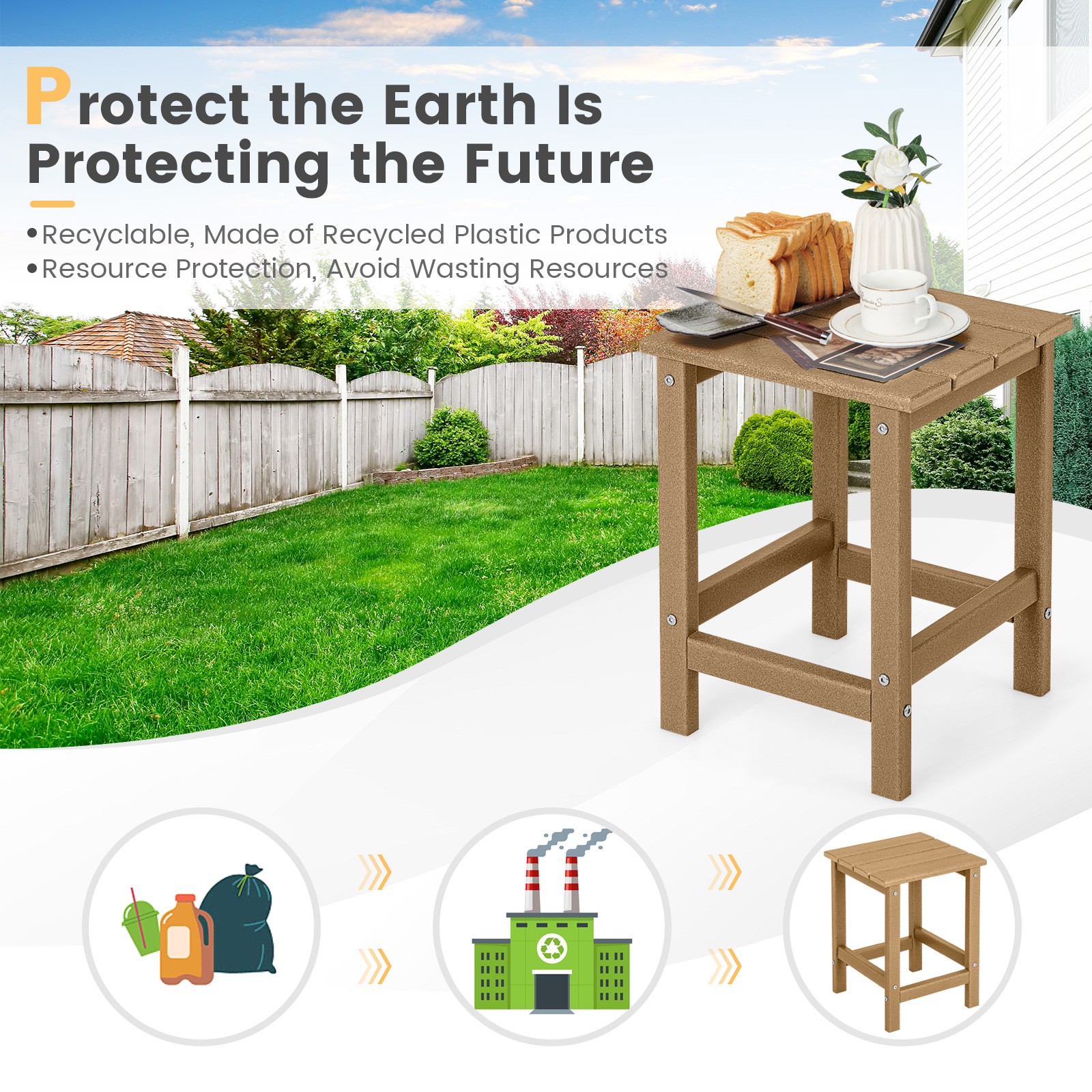 2PCS 14" Patio Adirondack Side Table HDPE Square Weather Resistant Garden Brown