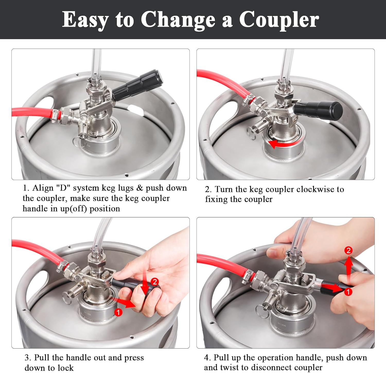 Keg Coupler for Sankey D System Beer Keg Tap Dispenser-304 Stainless Steel Probe