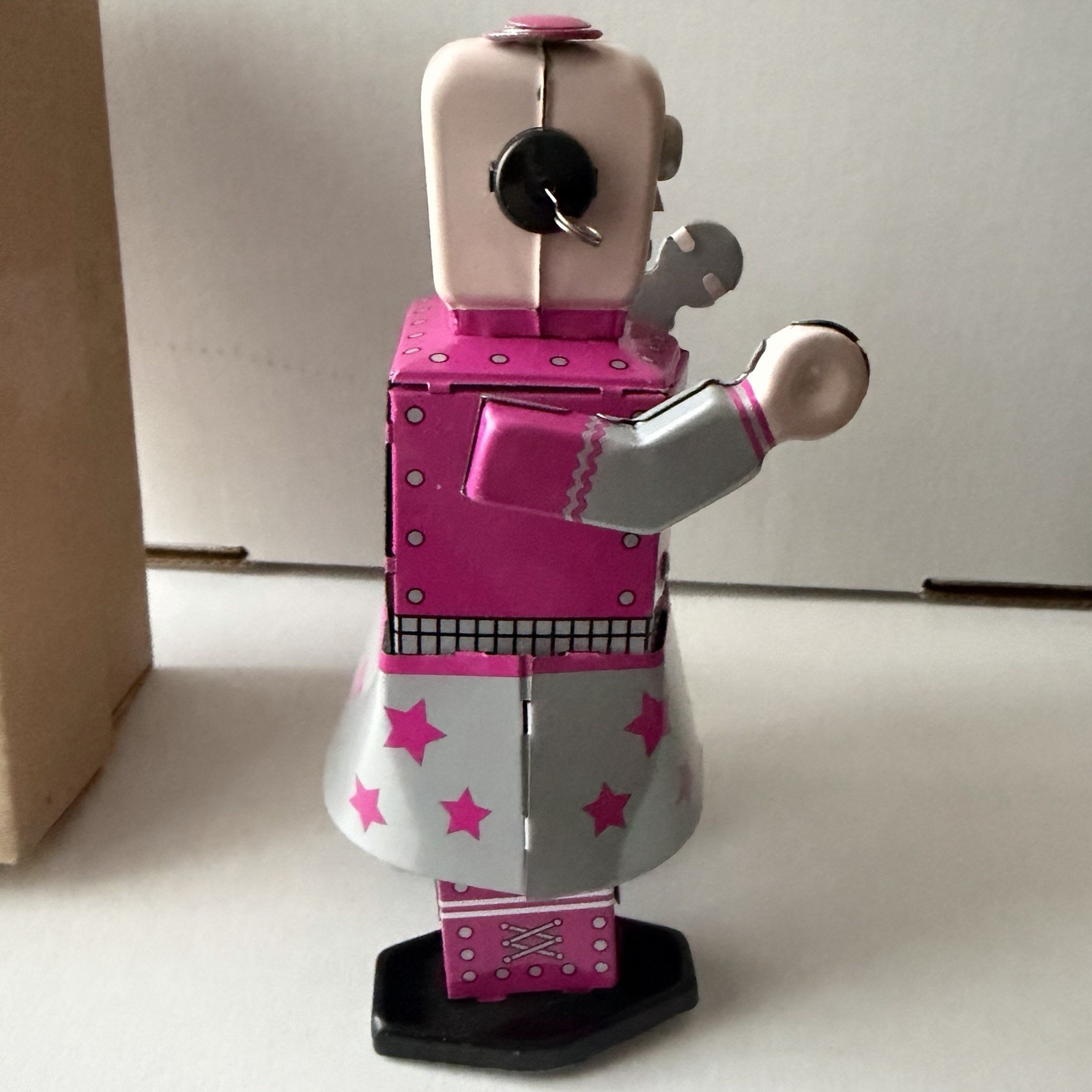 Vintage Venus Robot Pink Windup Tin Toy with Original Box and Key